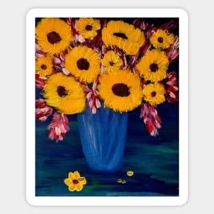 Some vintage style sunflower In blue and silver vase Sticker